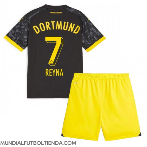 Camiseta Borussia Dortmund Giovanni Reyna #7 Segunda Equipación Replica 2023-24 para niños mangas cortas (+ Pantalones cortos)